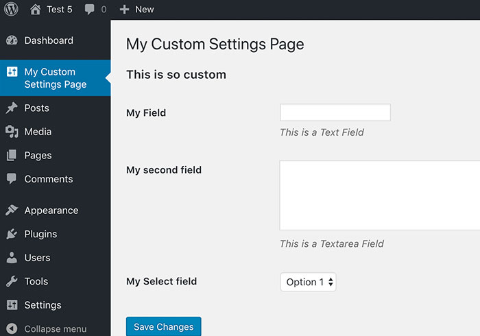 Custom Settings Page in WordPress